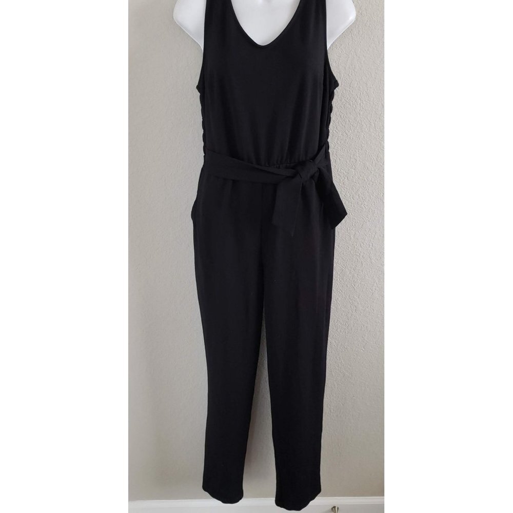 Liz Claiborne Woman Size S Black Sleeveless Smocked Back Jumpsuit Romper